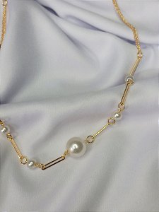 Choker com elos vazados e pérolas (5/12MM) - Ouro 18K