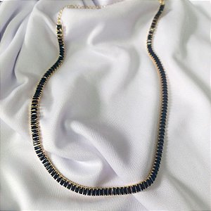 Choker Riviera Baguete Preta c/ extensor (4MM + 2MM) - Ouro 18K