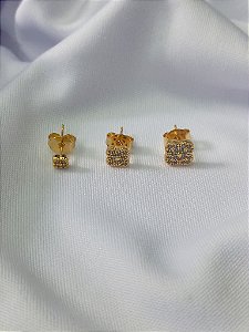 Trio de Flor 4 Pétalas Cravejada c/ Miolo Liso (5MM/ 7MM/ 9MM) - Ouro 18K