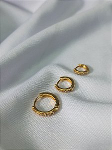 Trio de Argolas c/ 1 fileira de zircônia (8MM/ 11MM/ 13MM) - Ouro 18K