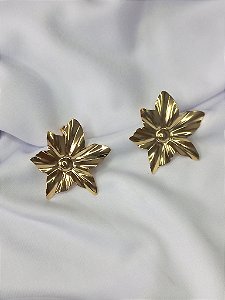 Brinco Flor Orgânico Assimétrico (40MM) - Ouro 18K