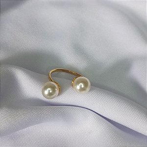 Anel Regulável c/ 2 pérolas - Ouro 18K