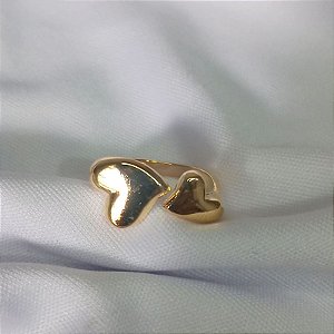 Anel Regulável c/ 2 Corações - Ouro 18K