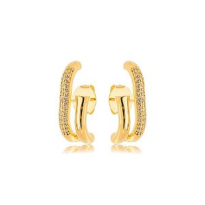 Ear Hook Iris Cravejado Dourado