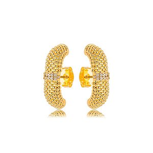 Ear Hook Pâmela Cravejado Dourado