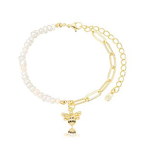 Pulseira Abelha Pérolas Barrocas