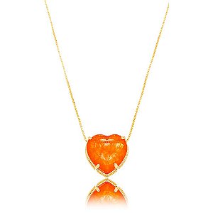 Colar Coração Cristal Fusion Laranja Dourado