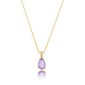 Colar Gota Cristal Fusion Ametista Dourado