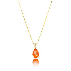 Colar Gota Cristal Fusion Laranja Dourado