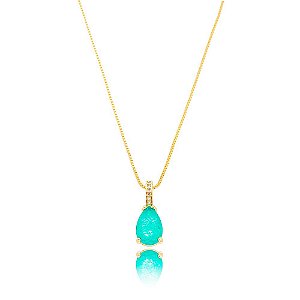 Colar Gota Cristal Fusion Turmalina Dourado