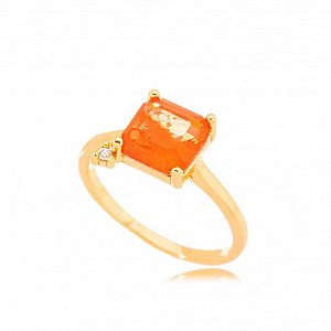 Anel Cristal Fusion Laranja Dourado