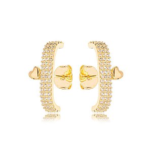 Ear Hook Coração Cravejado Dourado