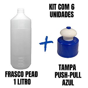 Frasco Plástico PEAD Estriado 1L com Tampa Push-Pull 6 uni