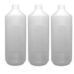 Kit 3 Frascos PEAD Estriados 1 Litro Rosca 28/410 Sem Tampa