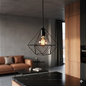 PENDENTE ARAMADO DIAMANTE PRETO 1XE27