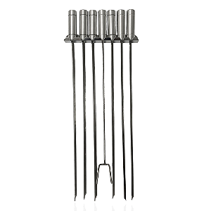 Kit 6 Espetos Churrasco Espalha Brasa Com Suporte Em Inox Bem grill