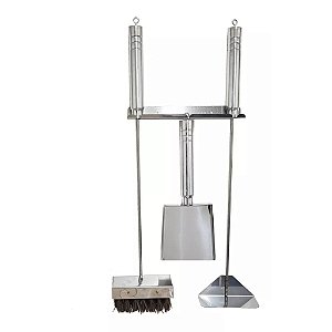Kit Para Limpeza Em Inox De Forno e Lareira Em Aço Inox Rastelo Vassoura Pá