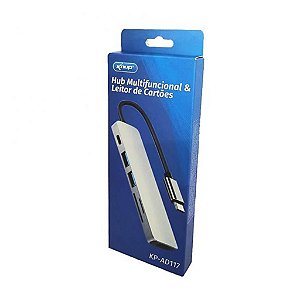 HUB MULTIFUNCIONAL E LEITOR DE CARTOES, TYPE-C KNUP KP-AD117
