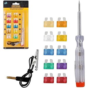 CONJUNTO DE FUSIVEIS AUTOMOTIVOS CONTENDO 10 FUSIVEIS + ALICATE E TESTADOR BOM-5531