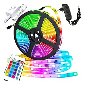 FITA DE LED COM 5 METROS COM CONTROLE REMOTO RGB 5050RGB