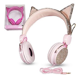 HEADPHONE PARA MUSICA GATO COM GLITTER ZAT-251