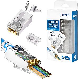 CONECTOR DE CRISTAL RJ45 PARA REDE CATEGORIA 7 COM BLINDAGEM 40 PCS CONT-RJ45C7M40