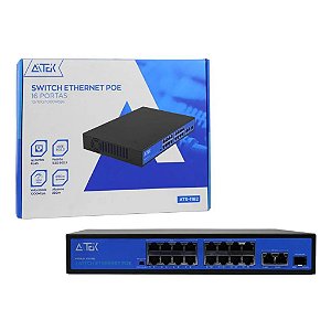 SWITCH POE DE INTERNET 16 PORTAS RJ45 AC 100-240V 50/60HZ 0,5A AITEK ATS-1182