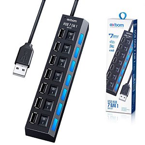 HUB 7 PORTAS USB 2.0 COM SWITCH E LED INDICADOR UH-2S7