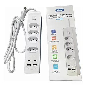 EXTENSAO ELETRICA COM CABO DE ALIMENTACAO CONECTOR PADRAO NBR14136 10A BX2204