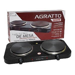 FOGAO ELETRICO DE MESA DOIS PRATOS FMP-02 PRETO 220V 2500W AGRATTO