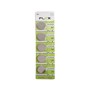 BATERIA TIPO BOTAO CARTELA C/ 5 UNID FLEX FX-CR.2430-3V