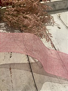 Fita juta rosa com fios prata