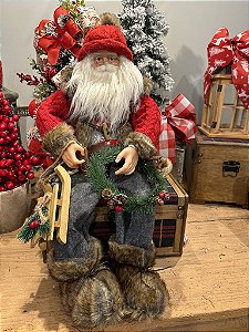 Papai noel sentado vermelho e marrom - 60cm