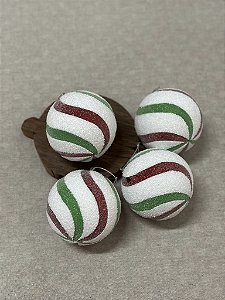 Jogo de bolas branco com listras vermelho e verde