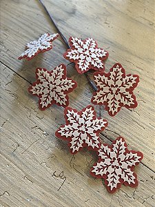 Galho floco de neve vermelho e bege 58cm