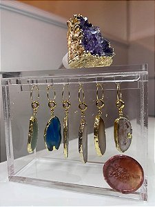 CAIXA ACRILICO EM PEDRAS NATURAIS - KIT COM 6 UN + CORRENTE