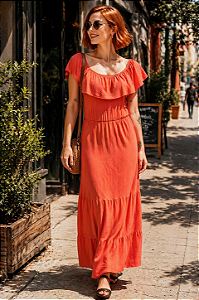 VESTIDO LARANJA LONGO CIGANINHA