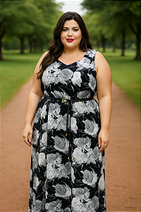 VESTIDO LONGO ESTAMPADO PLUS