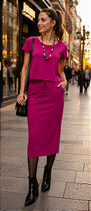 CONJUNTO ROSA SAIA E BLUSA