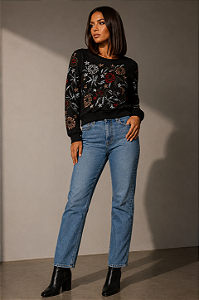 BLUSA MOLETON VINTAGE BORDADA
