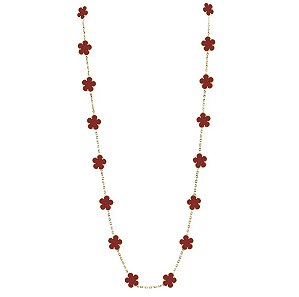 COLAR FLOR TREVO VERMELHO FOLHEADO A OURO