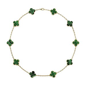 COLAR TREVO MALAQUITA OURO 45CM