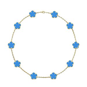 COLAR TREVO AZUL TURQUESA OURO