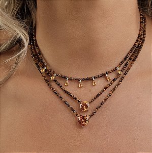 Colar cristais olho de tigre com 7 gotas Aperol