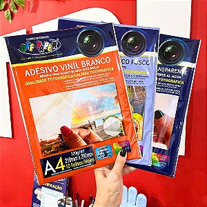 Adesivo Vinil Off Paper – Branco Brilho, Branco Fosco e Transparente | A4 | Pacote com 10 Folhas
