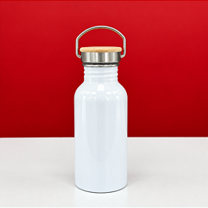 Garrafa Leiteira para Sublimação em Aço Inox Branca com Tampa Bambu - 500ml - LiveSub