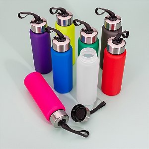 Garrafa Plástica 680ml com Tampa Inox e Alça de Silicone