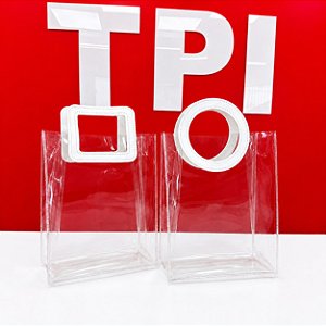 Sacola Transparente Cristal com Alça de Courino Branca