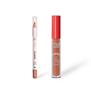 Kit Labial Lápis + Batom Cherry Love (COR 01) - City Girls