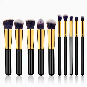 Kit com 10 Pincéis (COR Preto e Dourado)